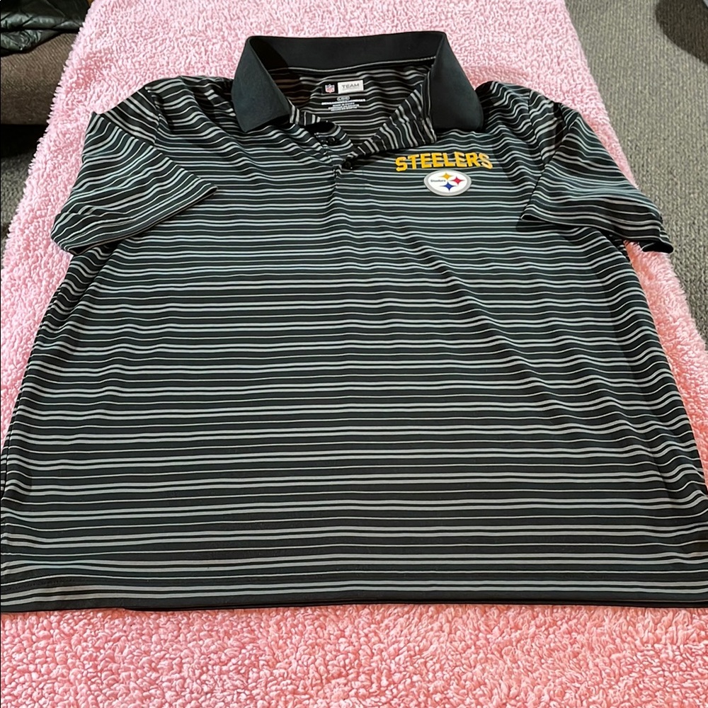NFL Black and White Polo Shirt with Stripes